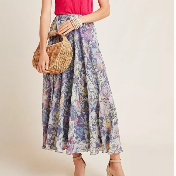 Anthropologie Dresses & Skirts - Anthropologie Flowy Floral Skirt Purple